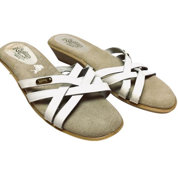 Coasters Womens Slip On Slides Strappy White Genuine Leather ITALY Sandals 10 - Picture 1 of 12
